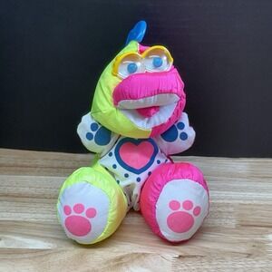Fisher Price 9" Dinosaur Baby Nylon Vintage 1991 Toy Puffalumps 90s Plush Neon
